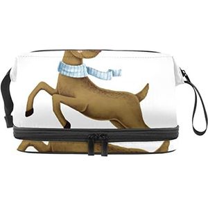 Grote capaciteit reizen cosmetische tas,Springen rode neus rendier illustratie, make-up tas, waterdichte make-up tas organisator, Meerkleurig, 27x15x14 cm/10.6x5.9x5.5 in