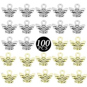 XYDZ Bee Hangers, 100 Stuks Sieraden Maken Charms Honingbij Oorbel Hangers Legering Bee Insecten Charms voor Crafting DIY Sieraden Maken (Zilver, Koper)