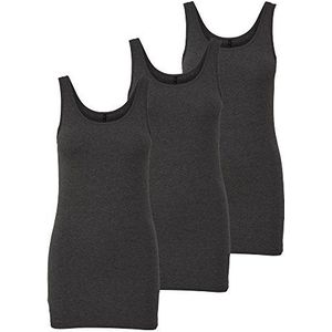 ONLY Set van 3 basic tanktops voor dames, wit, zwart, grijs, blauw, crème, lange zomershirts top 15201465, grijs (dark grey melange), M