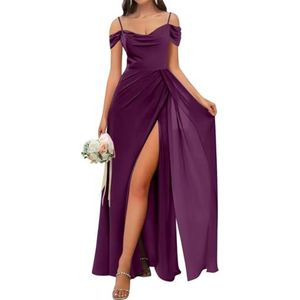 WSEYU Chiffon Bruidsmeisjes Jurken Spaghetti Bandjes Prom Jurken Koude Schouder Formele Avond Party Gown ZM202, Pruim, 32