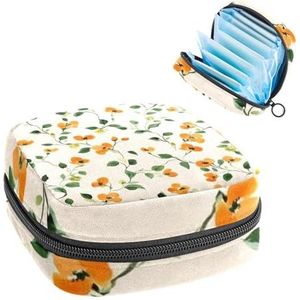 Leuke kleine oranje bloemen op crème achtergrond maandverband opbergtas grote menstruatie cup zakje met rits, menstruatie pads tas winkel panty voeringen tampons voor meisjes vrouwen