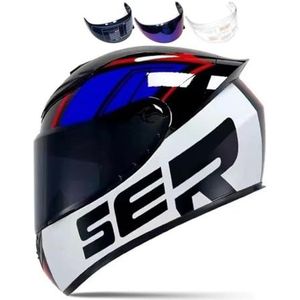 Volledige racemotorcrosshelm met helder en getint vizier, DOT-typegoedgekeurde fietshelm (XXL)(SER,Large)