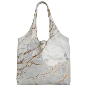 BEEOFICEPENG Schoudertas, Grote Canvas Tote Bag Tote Purse Casual Handtas Herbruikbare Boodschappentassen, Wit Grijs Zilver Parelmoer Gouden Borstel Marmer, zoals afgebeeld, Eén maat