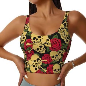 Rose en Skull Print Casual Wear Vrouwen Sport Vest Yoga Vest Workout Vest Voor Vrouwen Lichtgewicht Trendy, Zwart, S