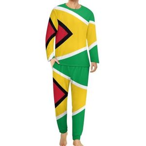Guyana Vlag Comfortabele heren pyjama set ronde hals lange mouwen loungewear met zakken 6XL