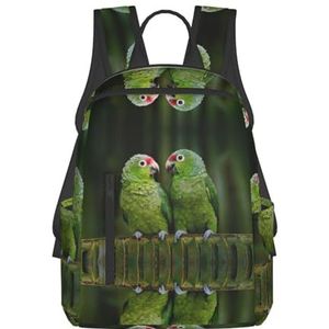 EdWal Bloem Varkens Print Lichtgewicht Mode Casual Rugzak College Bag, Voor Outdoor Reizen Zakelijk Werk, Twee papegaaien op groene palmboom, Eén maat
