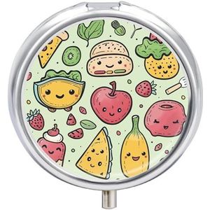Pillendoosje Reizen Pil Organizer Voedsel Doodle Tekening Gedrukt Leuke Pillendoos Handige Pillendoos Geschikt om in zakken en zakken te worden geplaatst