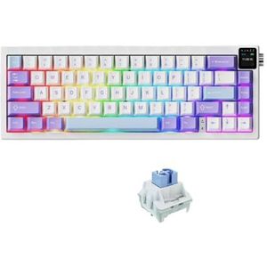 QPSJXN Wifi-mechanisch toetsenbord met drie modi Hot Swappable RGB DIY scherm AK650(FY Purple White)