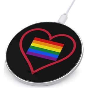 I Love Rainbow Flag Gay LGBT Pride Leuke Oplader Pad 10W Ronde Snel Opladen Stand Met Usb-kabel