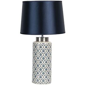 Clayre & Eef Tafellamp 6LMC0023 Ø 28 * 50 cm / E27 Blauw Keramiek Rond Bureaulamp Nachtlampje Bureaulamp Nachtlampje