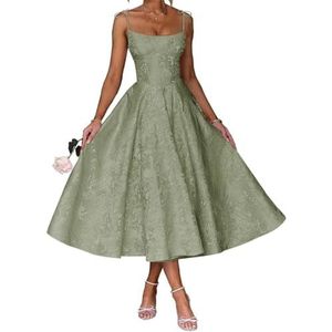 AHERKLL Spaghetti Bandjes Bruidsmeisjes Jurken Bloemen Satijn Jacquard Formele Avond Feest Maxi Jurk Thee Lengte HAH048, Stoffige Salie, 50 grote maten