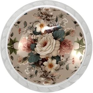 lcndlsoe Elegante ronde transparante kast knop set van 4, voor kast ijdelheden kasten kast hardware, klassieke vintage bloemen