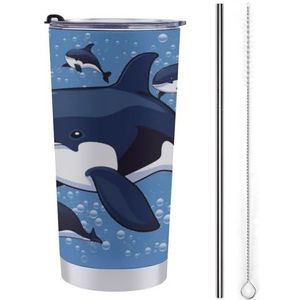 LHDGSJE Blauwe orka's geïsoleerde beker herbruikbare roestvrijstalen mok reiskoffiemok lekvrij grote capaciteit autobeker geïsoleerde waterfles past in de bekerhouder van de auto