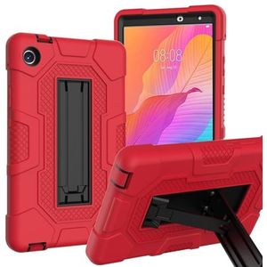 ZZjingli for Huawei MatePad T8 Contrast Kleur Robot B3 Siliconen Hybride PC Tablet Case met Houder (Paars Mintgroen) (Blauw Zwart) (Rood Zwart) enz.(Red Black)
