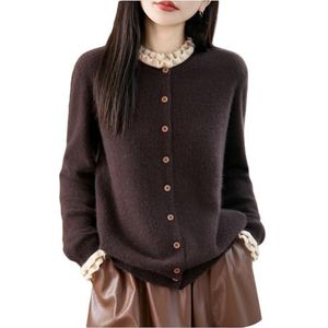 Elegante Kasjmiertrui Met Ruches for Dames Herfst Winter Warme Gebreide Trui Zachte Wollen Sweater Met Lange Mouwen Casual Tops for Dames(Brown,XX-Large)