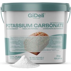 Kaliumcarbonaat 3 kg potzak K2CO3 levensmiddelenkwaliteit E501 zuiver alkalisch poeder om te bakken, zeep maken en pH-buffering
