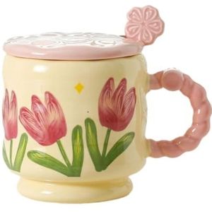 Mok Retro Eenvoudige Tulp Kop Leuke Keramische Mok For Jongens En Meisjes Vriendinnen Verjaardagscadeaus Praktische Souvenirs Mok Set(Pink)