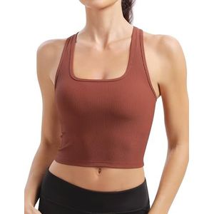 BAYDI Sportbeha voor dames, geribbelde bustier zonder beugel, ademend, sport, crop top voor dames, met afneembare cups, fitness, hardlopen, joggen, yoga, Brons, M