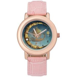 Steampunk Gouden Maan En Vessel Horloges Voor Vrouwen Mode Sport Horloge Vrouwen Lederen Horloge