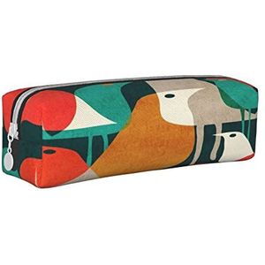 Lederen Etui Leuke Vos Beer Vogel Konijntje Boom Briefpapier Potlood Tas Make-up Pouch Draagbare Kantoorbenodigdheden Tas voor Tieners Meisjes Volwassenen, Vuil van vogels, Leather Pencil Case, Beauty Case