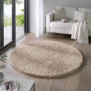 Rond vloerkleed hoogpolig effen Classic - beige 200 cm rond