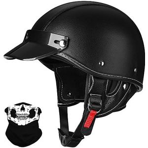 Halve Motorhelm DOT ECE-Goedgekeurd, Laag Profiel Motorhelmen Retro Open Helm Met Verstelbare Snelsluiting H,M(57-58CM)