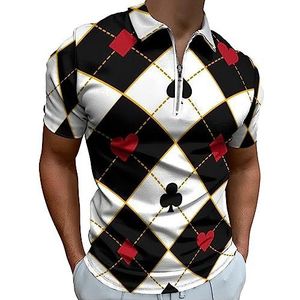 Kaartpakken Wit Zwart Diamant Polo Shirt voor Mannen Casual Rits Kraag T-shirts Golf Tops Slim Fit