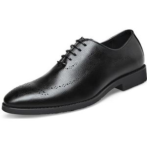 Oxford Schoenen for Heren Veters Ronde Gepolijste Neus Brogues Leren Oxford Schoenen Antislip Antislip Lage Top Antislip Prom(Black,45.5 EU)