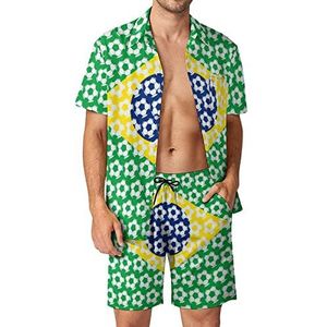 Brazilië Voetbal Mannen Hawaiiaanse Bijpassende Set 2-delige Outfits Button Down Shirts En Shorts Voor Strand Vakantie