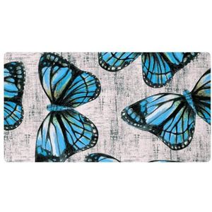 VAPOKF Blauwe vlinder op houten textuur keukenmat, antislip wasbaar vloertapijt, absorberende keukenmatten loper tapijten voor keuken, hal, wasruimte