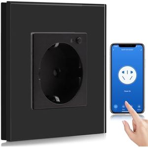 BSEED Wifi Smart Stopcontact,werkt met Amazon Alexa en Google Home,Timing-functie en Spraakbesturing by Smart Life APP,1 Voudig 16A Schuko Socket Zwart,Verzonken Glazen Intelligente Socket,2,4 GHz