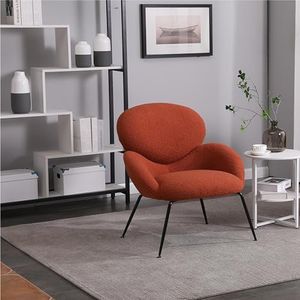 VSOGA Teddy-fluwelen metalen poot-kleedstoel, zachte gestoffeerde stoel met karakteristieke armleuningen, moderne vrijetijdsstoel, geschikt voor woonkamer en slaapkamer, oranje