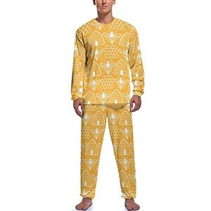 Bijen en bijenkorven heren pyjama sets nachtkleding lange mouw top en broek tweedelige loungewear