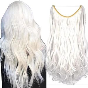 iLUU Secret Hair Extensions Haarextensions, witblond, synthetisch, golvend, onzichtbaar, 45 cm, 80 g, Fish Line Curly Hair Extensions #1001