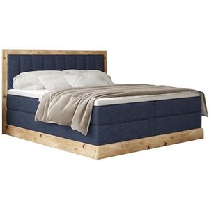 Slaapkamerbed, gevoerd continentbed, ALMA, 172 cm lang, prachtige materialen van MDF en eiken, comfortabel ligoppervlak, perfect voor je slaapkamer, 160 x 200 cm, kleur: blauw