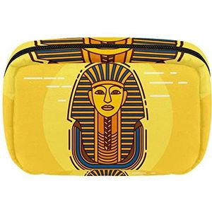 Reis Gepersonaliseerde Make-up Tas Cosmetische Tas Toiletry tas voor vrouwen en meisjes Vintage Egypte Farao Geel, Meerkleurig, 17.5x7x10.5cm/6.9x4.1x2.8in
