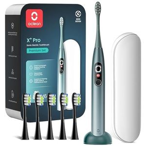 Oclean Sonic Electric Toothbrush Adults X Series Pro Travel Set, Smart Touchscreen, 3 Modes, 84000 VPM, Lasts 30 Days, 2 in 1 Magnetic charger Wall-Mount, 6 Replacement Heads & Travel Case - Green