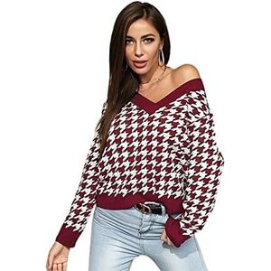 Vrouwen V-hals Gebreide Trui Casual Trui Trui Trui Winter Gezellige Lange Mouw Coltrui Truien Gebreide Trui Top Losse Fit, Claret, L