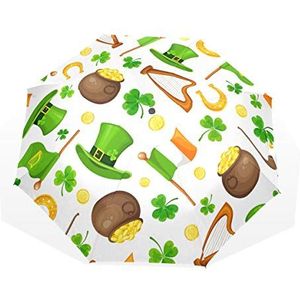 Jeansame St Patrick's Day Green Clover Shamrock Coin hoed Folding Paraplu Handmatige zon regen paraplu Compacte paraplu's voor vrouwen mannen Kid Boy Girl