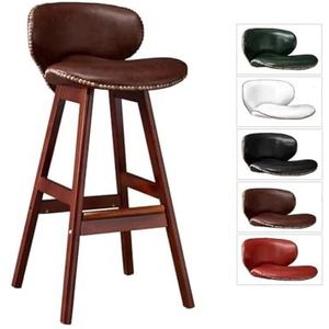 Bar Stoel Retro Barstoelen Massief Houten Hoge Kruk Met Rugleuning PU Leer Gevoerde Zitting for Restaurant Kassier Woninginrichting Krukken (Color : Brown, Size : 64cm(25.2inch))