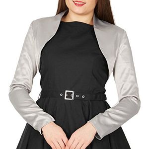 BlackButterfly Formeel Satijn Lang Mouw Bolero Shrug (Zilver, XS)