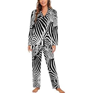 Strepen Zebra's pyjama met lange mouwen voor vrouwen, klassieke nachtkleding, nachtkleding, zachte pyjama's, loungesets