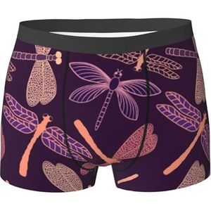 ZJYAGZX Paarse Dragonfly Print Boxerslips voor heren - Comfortabele ondergoed Trunks, ademend vochtafvoerend, Zwart, L