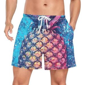 Wzzzsun Artistieke Glitter Ananas Fruit Zwembroek voor heren, boardshorts, sneldrogende kofferbak met zakken, Leuke mode, XXL