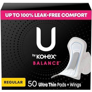 U by Kotex Balance Ultradunne pads met vleugels, regelmatig absorptievermogen, 50 stuks
