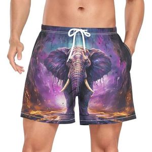 Niigeu Retro Indian Elephant Purple Heren Zwembroek Shorts Sneldrogend met Zakken, Leuke mode, M