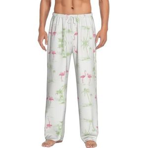 Roze Flamingo's Lange Lounge Wear Broek Nachtkleding Pyjama Bottoms Nachtkleding Nachtkleding Met Zakken En Trekkoord, Wit, S