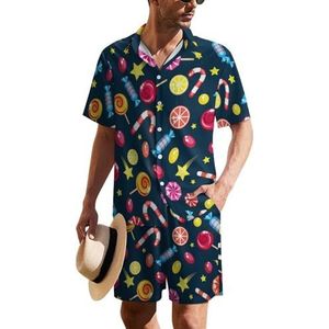 Candies And Lollipops Hawaïaans pak voor heren, set van 2 stuks, strandoutfit, shirt en korte broek, bijpassende set