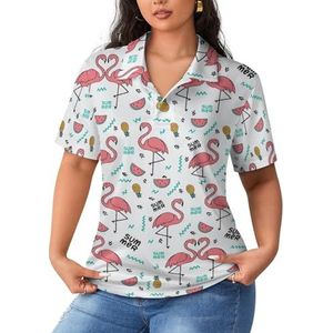Zomer Flamingo Ananas Vrouwen Sport Shirt Korte Mouw Tee Golf Shirts Tops Met Knopen Workout Blouses
