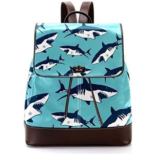 Gepersonaliseerde Casual Dagrugzak Tas voor Tiener Fierce Sharks Marine Blauwe Achtergrond Schooltassen Boekentassen, Meerkleurig, 27x12.3x32cm, Rugzak Rugzakken